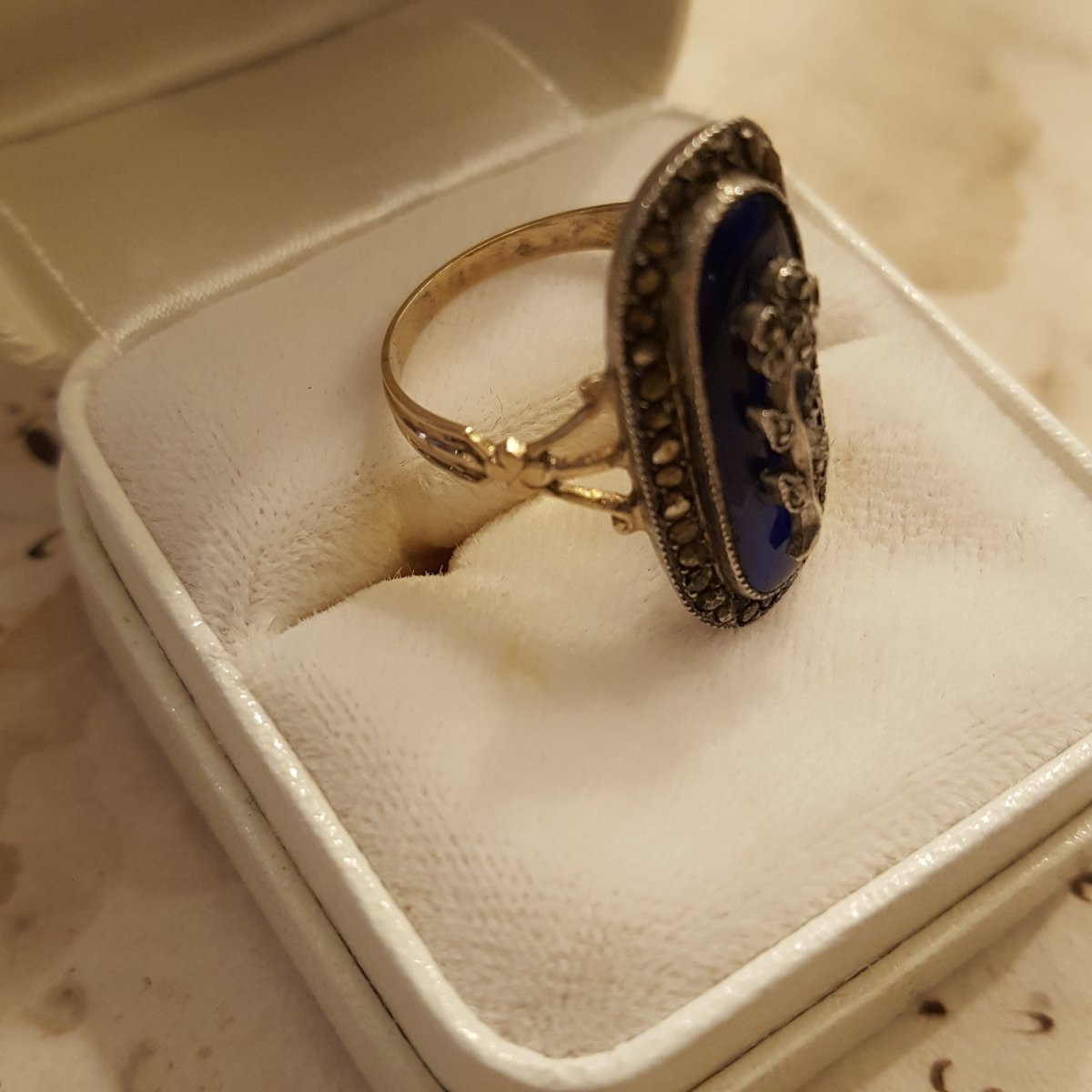 La Pensée Bague Or Et Argent émail Bleu Charles X-photo-4