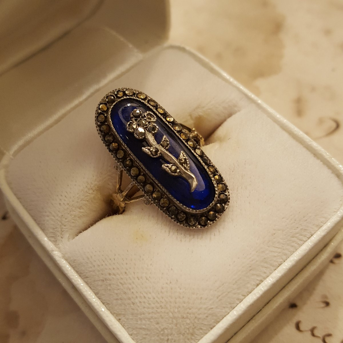 La Pensée Bague Or Et Argent émail Bleu Charles X-photo-1