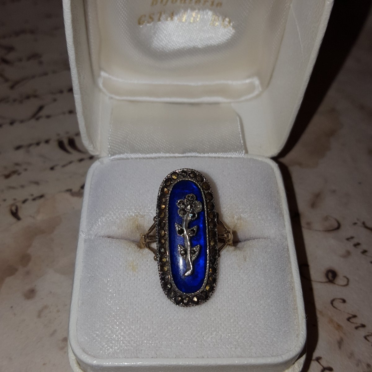 La Pensée Bague Or Et Argent émail Bleu Charles X-photo-2