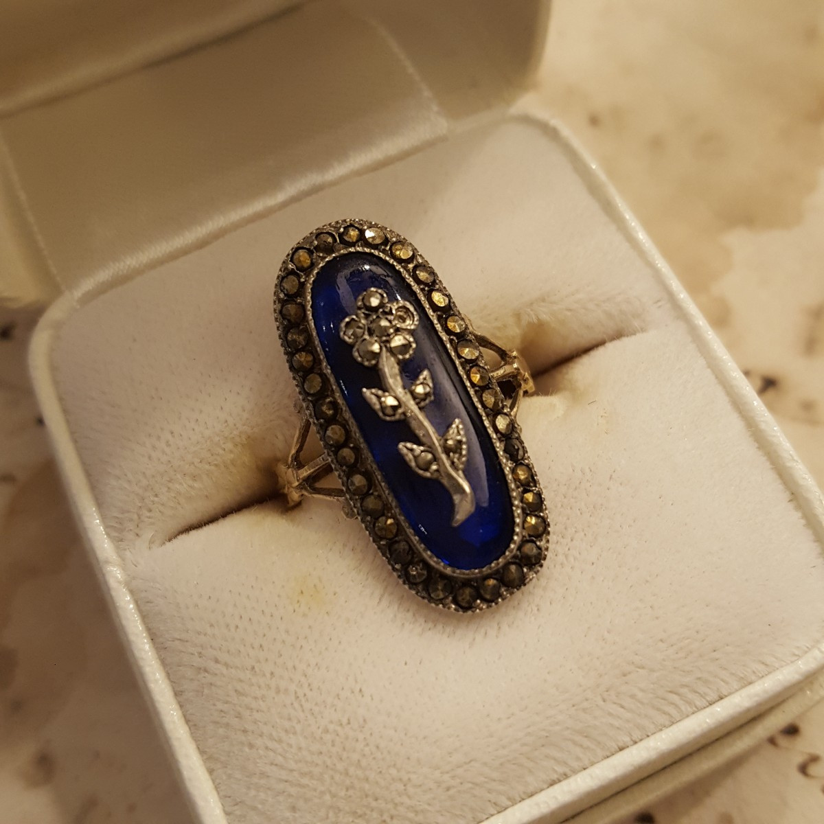 La Pensée Bague Or Et Argent émail Bleu Charles X