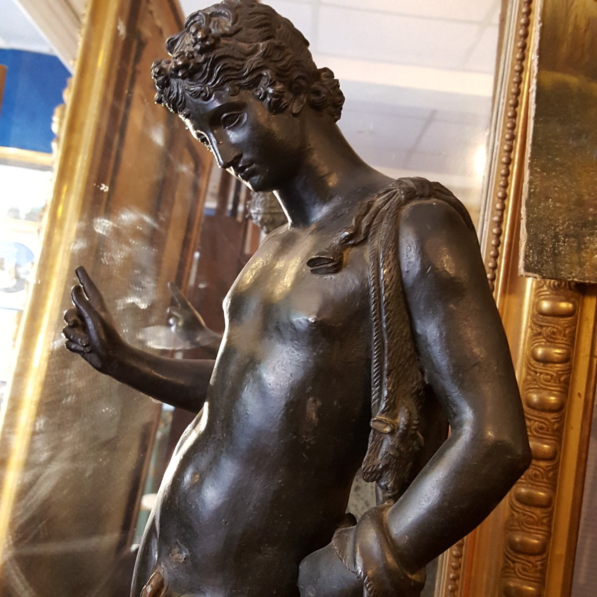 Narcissus Statue Signed In Bronze 19th Century-photo-1