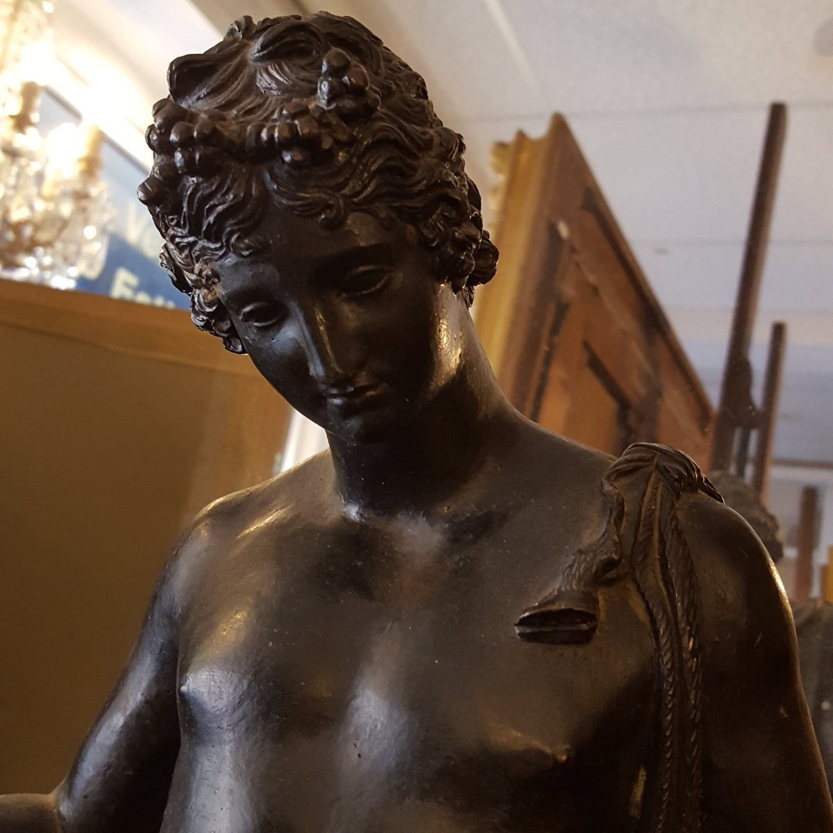 Narcissus Statue Signed In Bronze 19th Century-photo-2