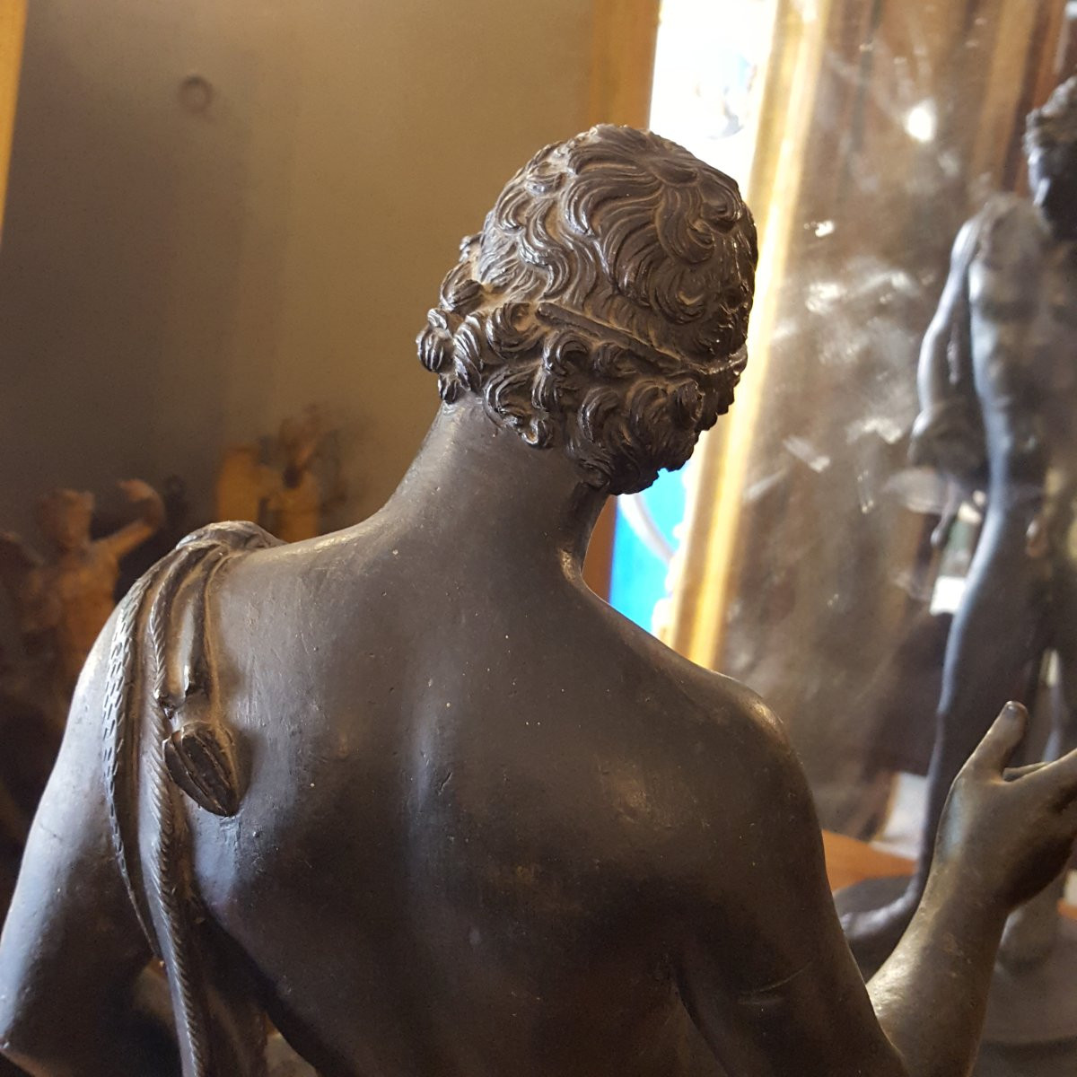 Narcissus Statue Signed In Bronze 19th Century-photo-5