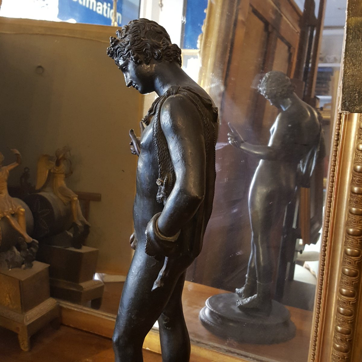 Narcissus Statue Signed In Bronze 19th Century-photo-7