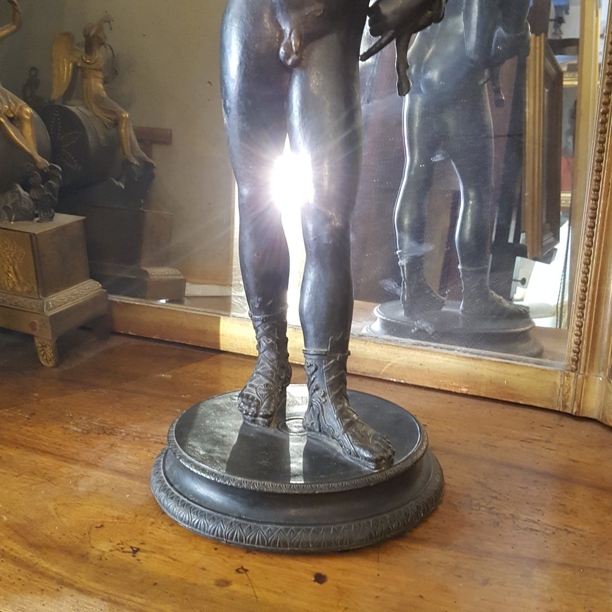 Narcissus Statue Signed In Bronze 19th Century-photo-8
