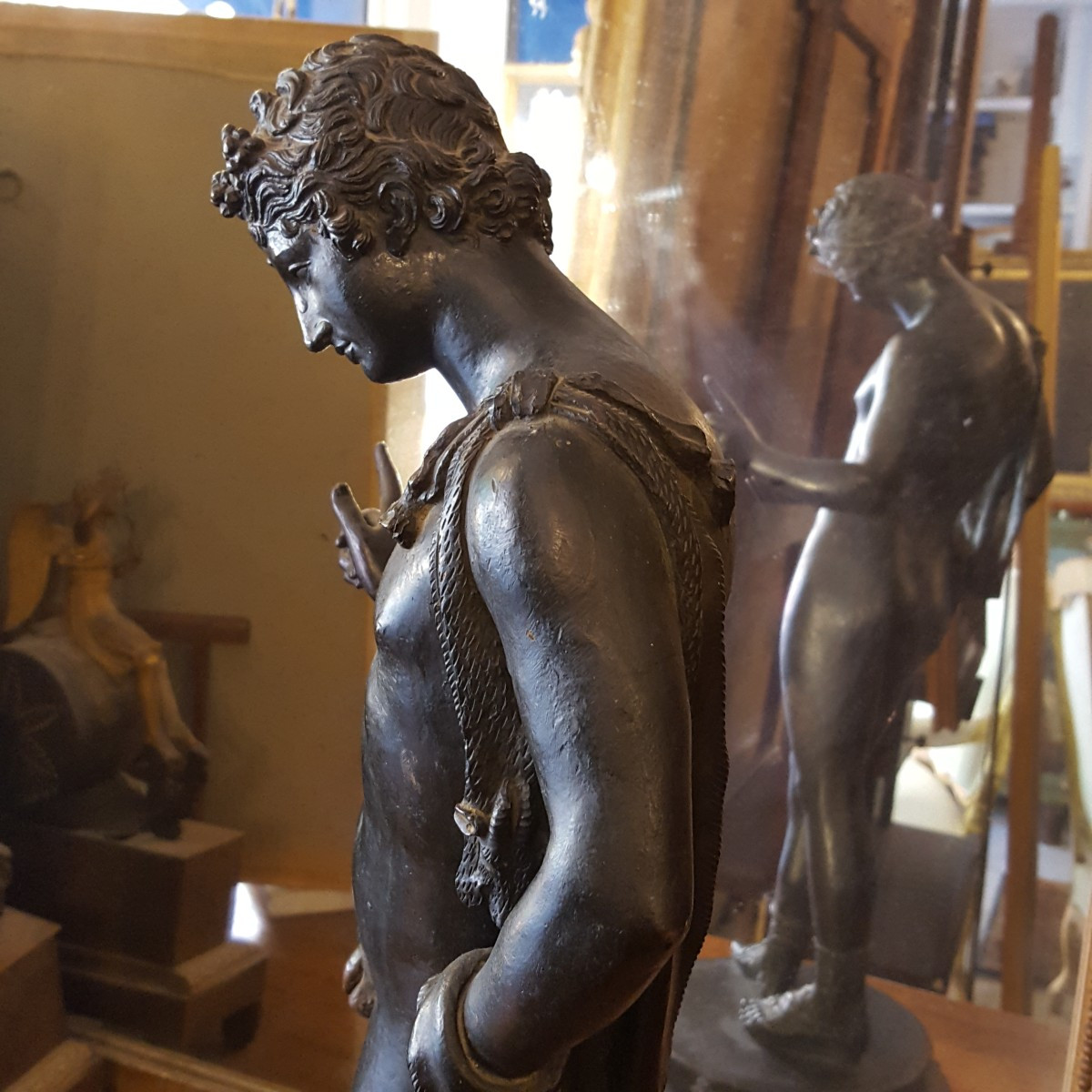 Narcissus Statue Signed In Bronze 19th Century
