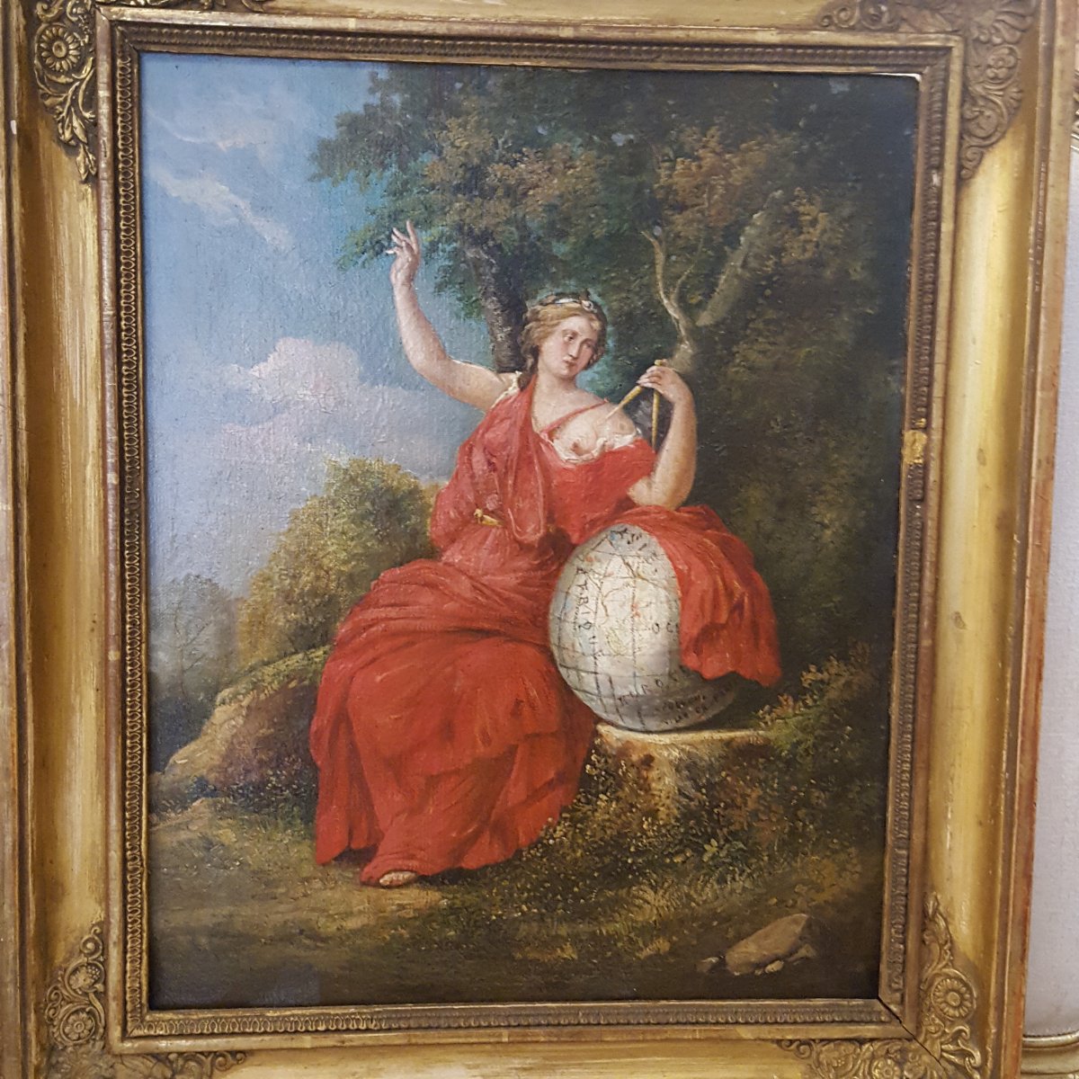 Uranie Muse De l'Astronomie Oil On Canvas 18th Century-photo-2