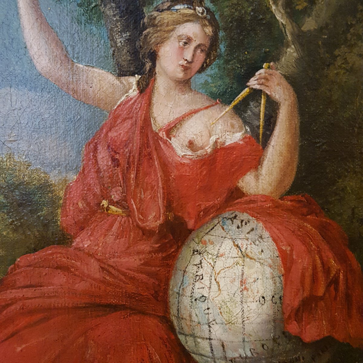 Uranie Muse De l'Astronomie Oil On Canvas 18th Century-photo-3
