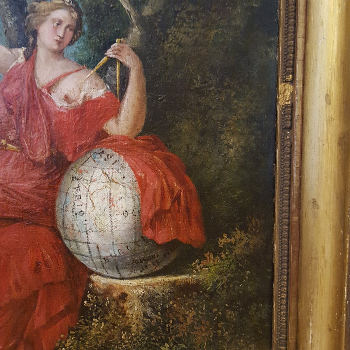 Uranie Muse De l'Astronomie Oil On Canvas 18th Century-photo-1