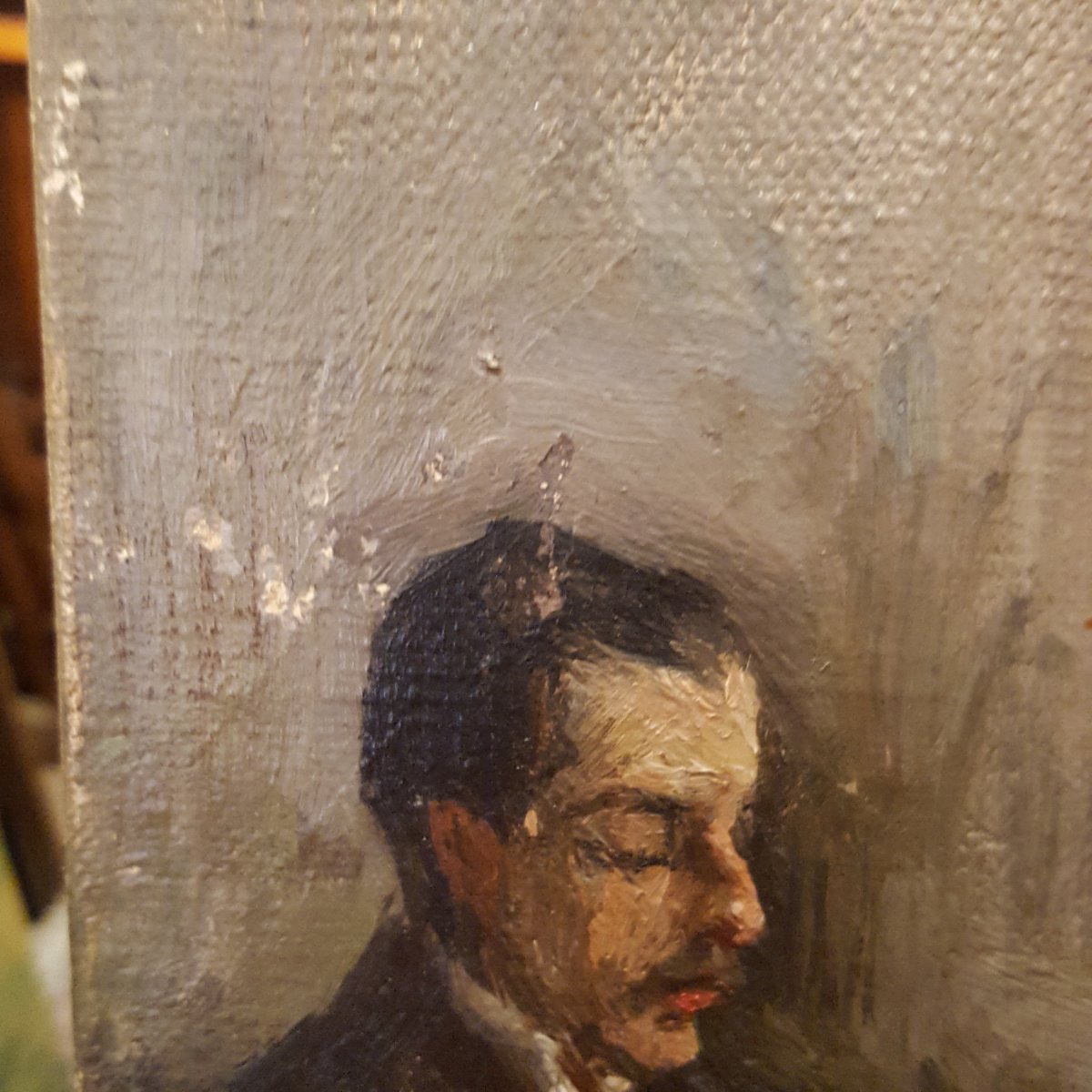 In The Living Room, Reading, Oil On Canvas 1930-photo-3