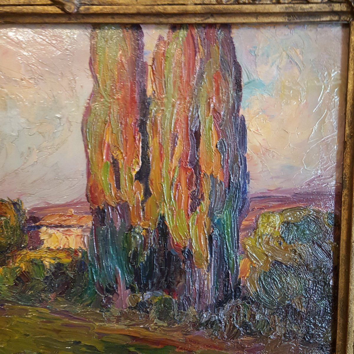Louis Pastour: The Cypress Farm At Dusk, 1910-photo-3