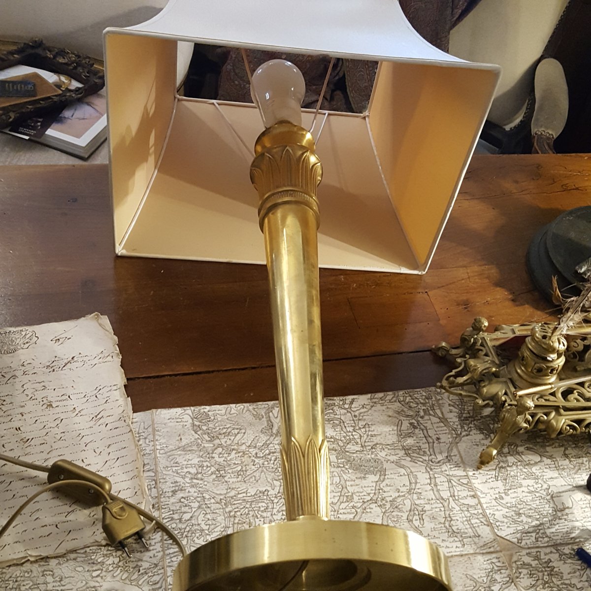 1940s Gilded Bronze Lamp-photo-3