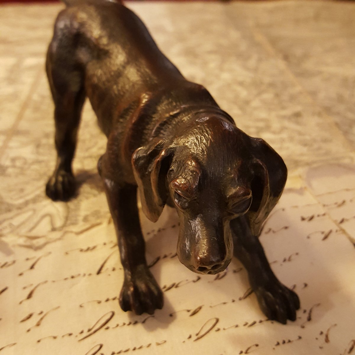 Paire de chiens de chasse bronze de Gaillard-photo-3