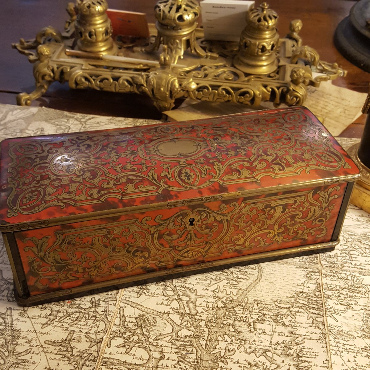Coffret marqueterie Boulle XIXème-photo-2