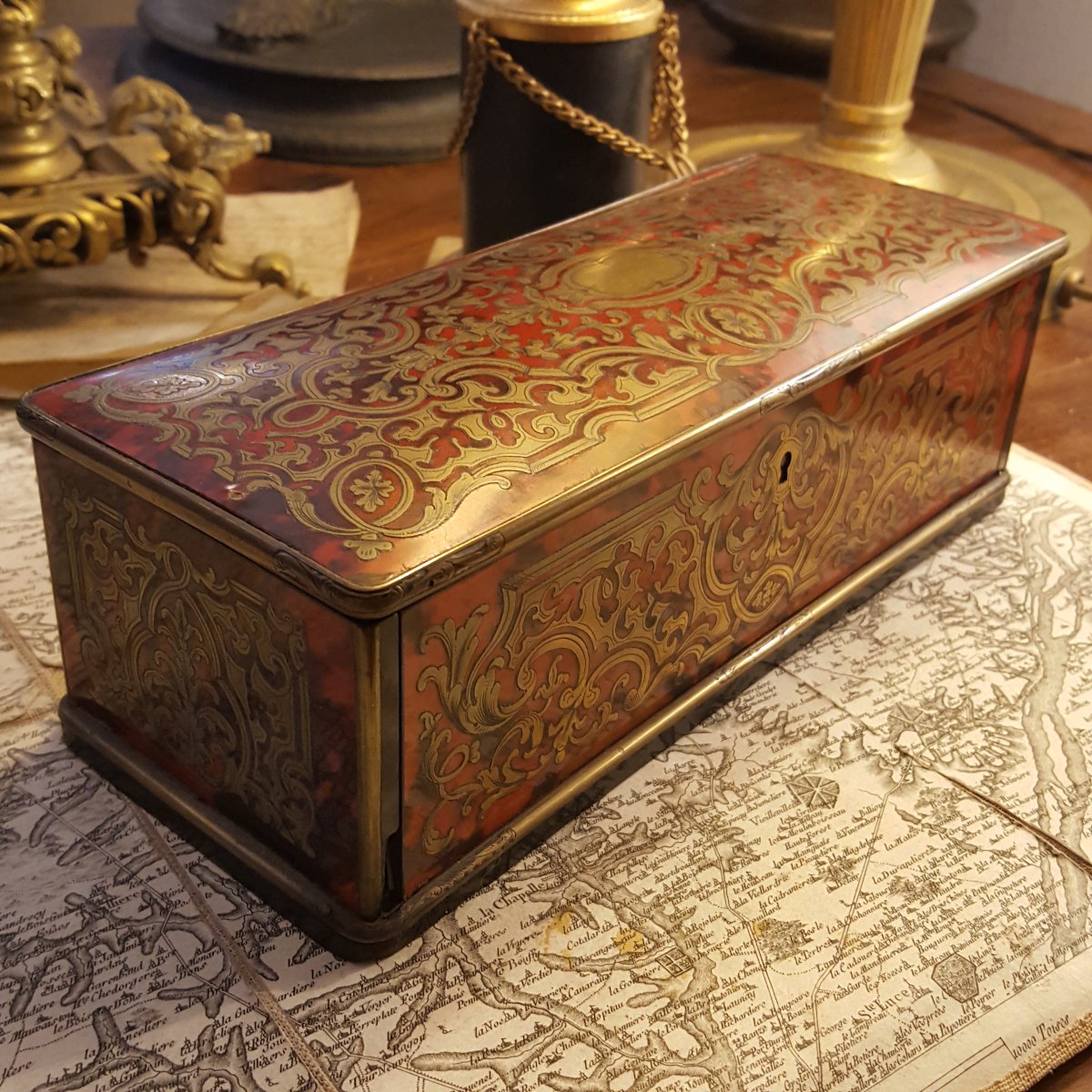 Coffret marqueterie Boulle XIXème