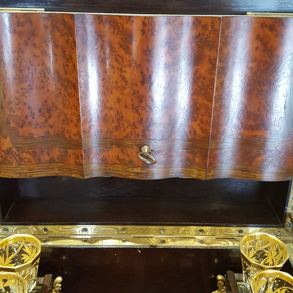 Coffre Cave à liqueur XIXème Verrerie Cristal et Or-photo-3