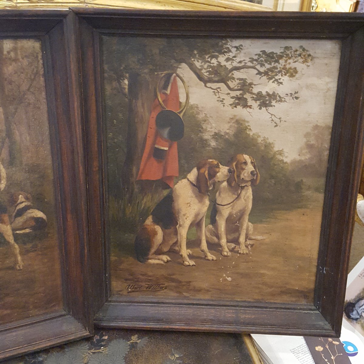  A.Willms :Deux tableaux XIXème Chiens de Chasse-photo-2