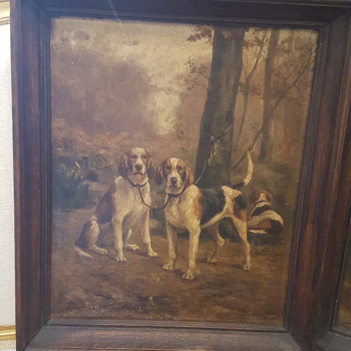  A.Willms :Deux tableaux XIXème Chiens de Chasse-photo-3