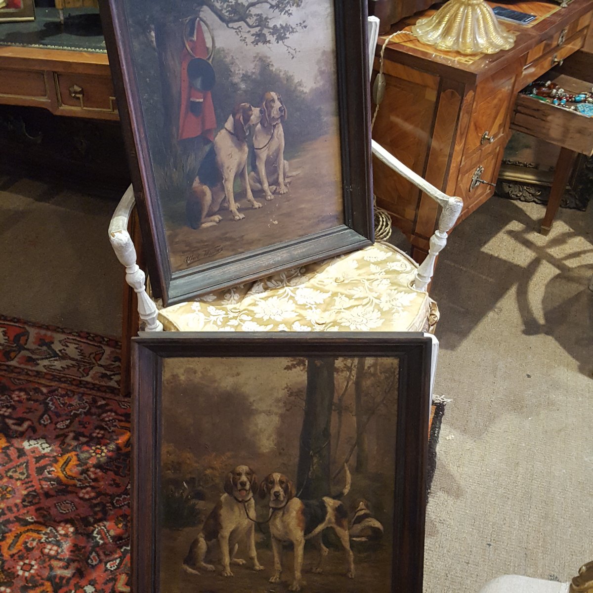  A.Willms :Deux tableaux XIXème Chiens de Chasse-photo-4