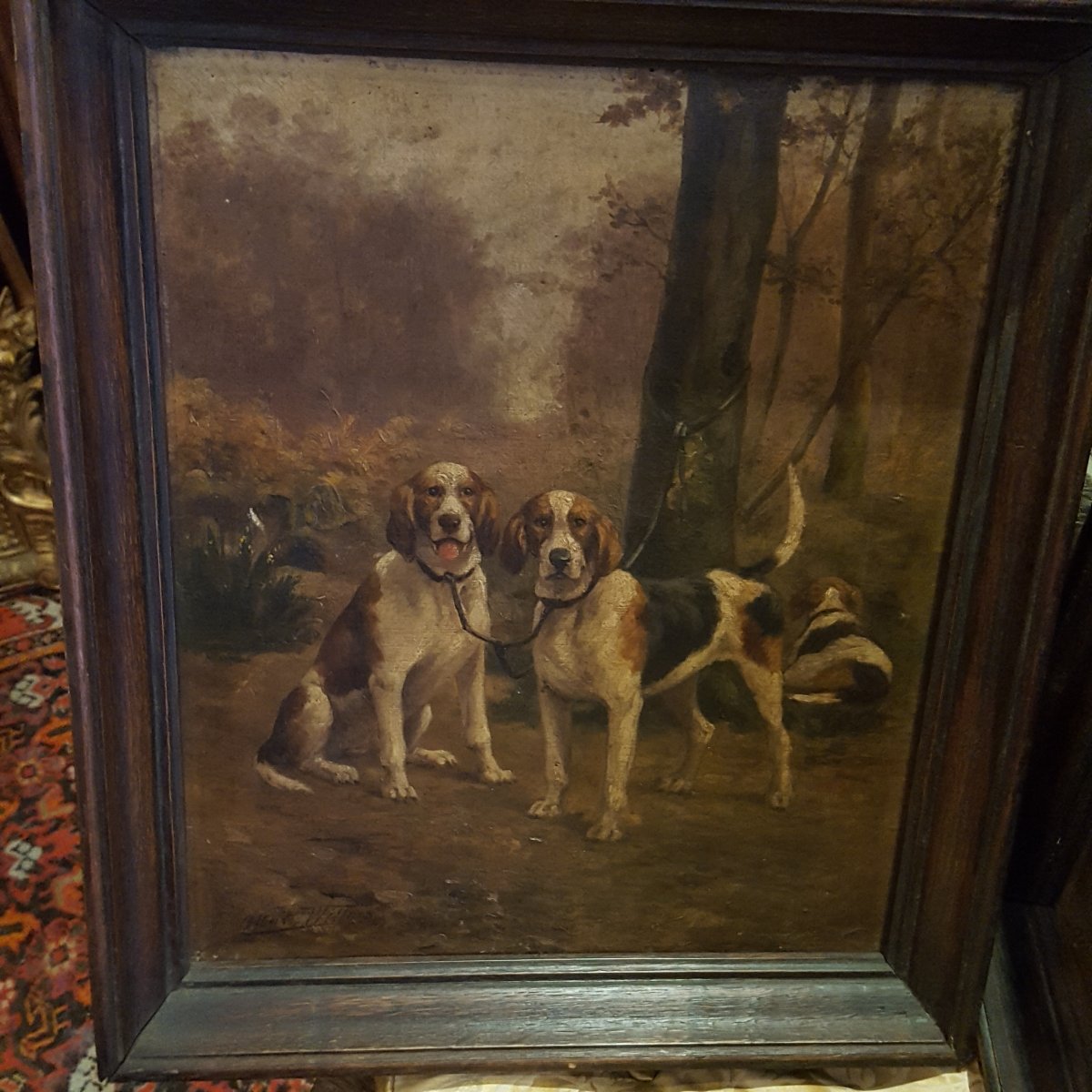  A.Willms :Deux tableaux XIXème Chiens de Chasse-photo-7