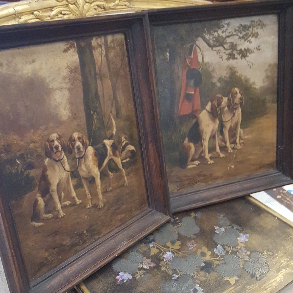  A.Willms :Deux tableaux XIXème Chiens de Chasse-photo-8