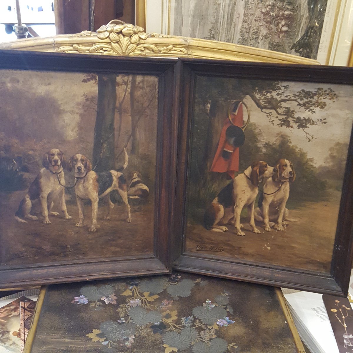  A.Willms :Deux tableaux XIXème Chiens de Chasse