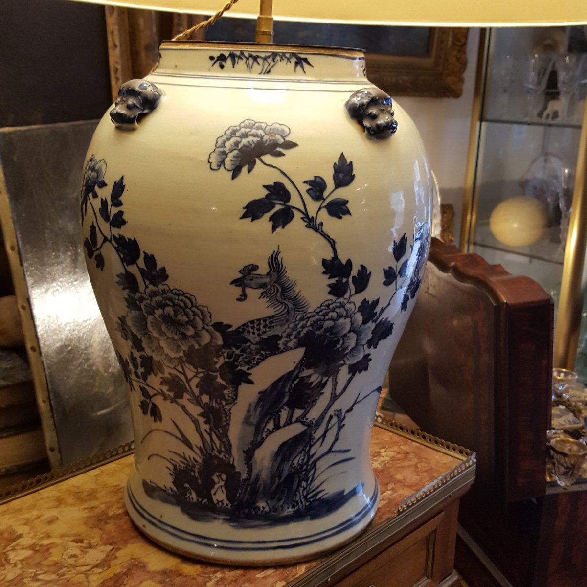 Chine XIXème Pied de Lampe Porcelaine-photo-2