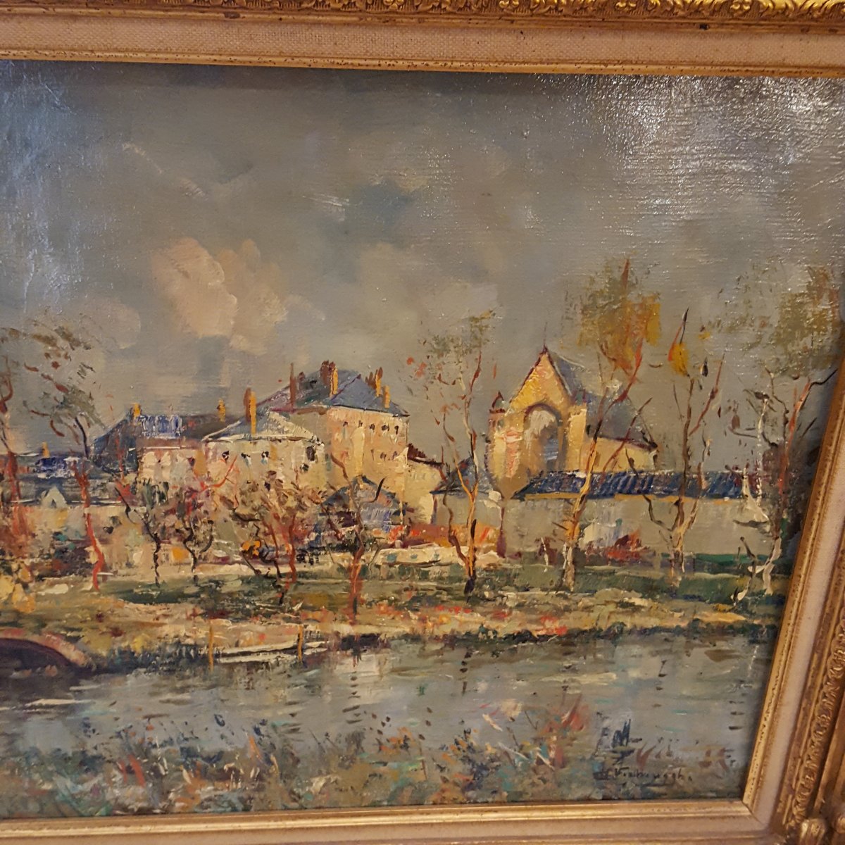 Ch. Verbrugghe: Oil On Canvas, "the Bridge"-photo-3