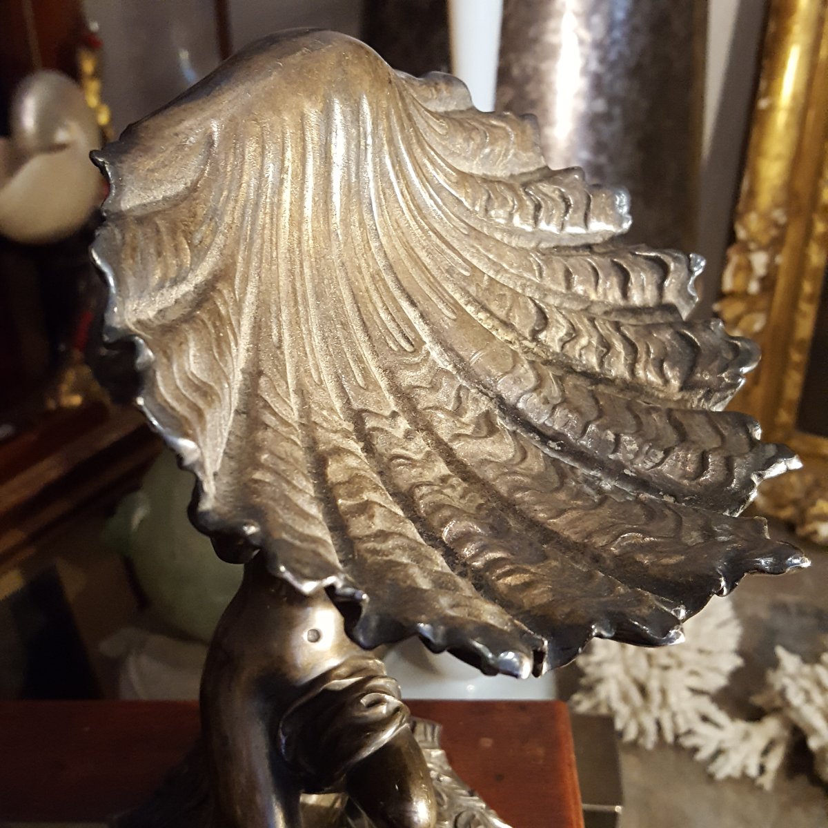 " Femme au Coquillage " bronze argenté XIXème-photo-4