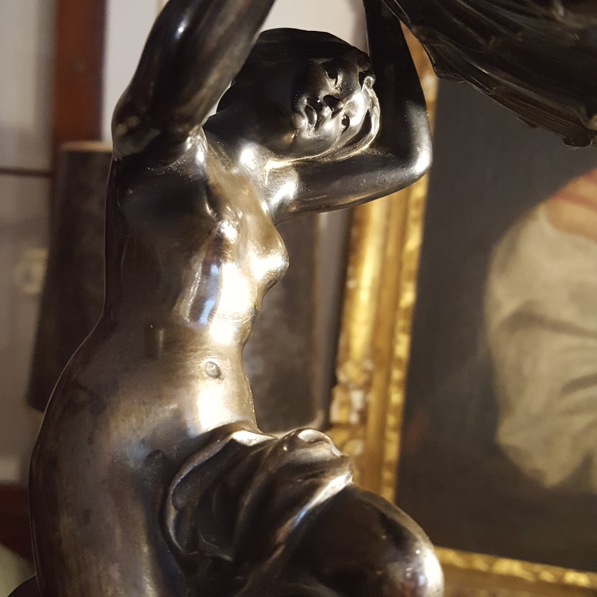 " Femme au Coquillage " bronze argenté XIXème-photo-1