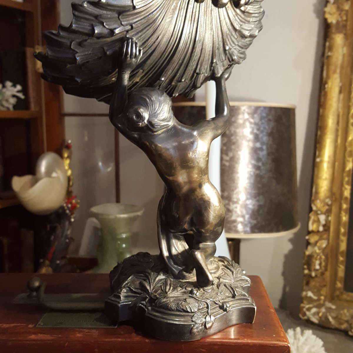 " Femme au Coquillage " bronze argenté XIXème-photo-2
