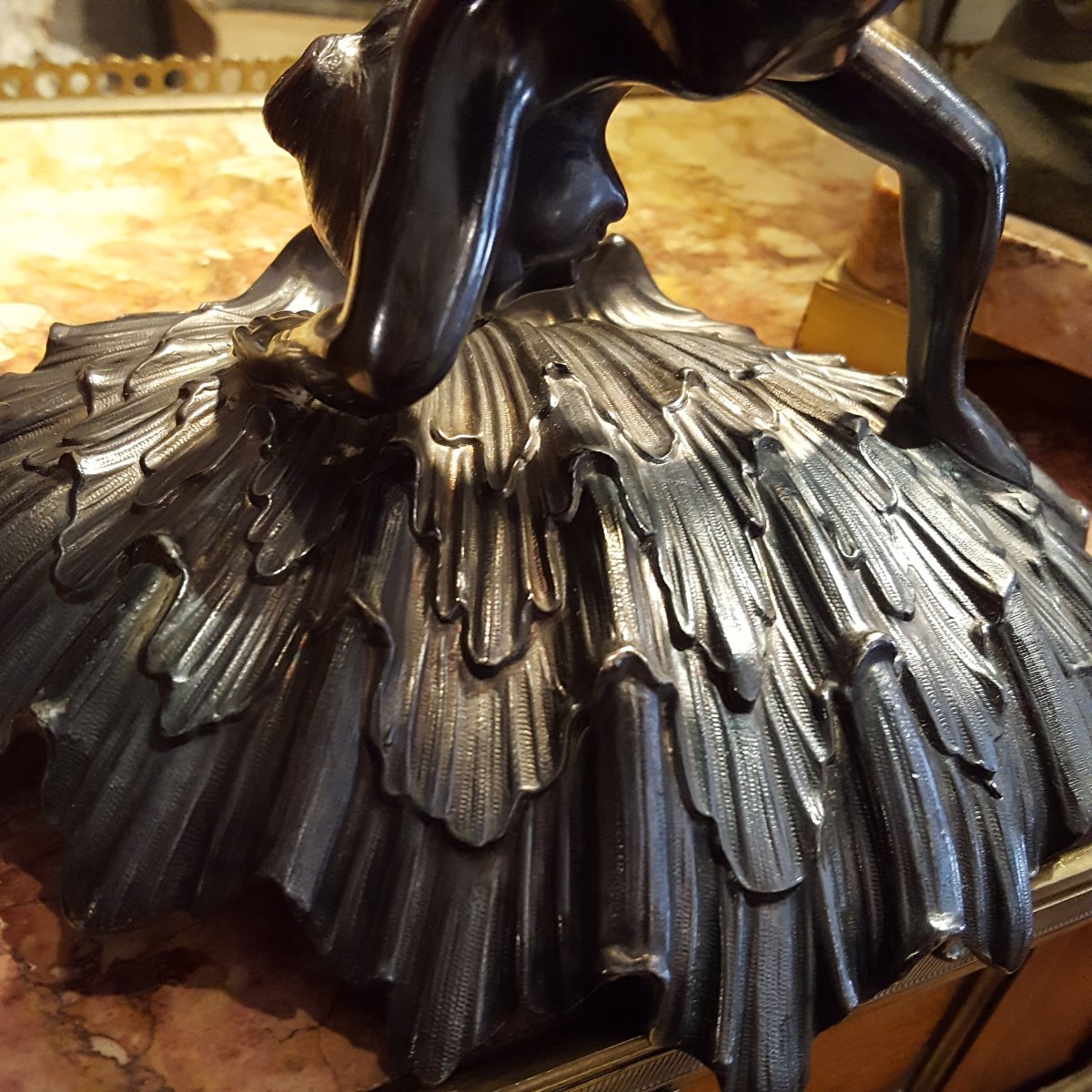 " Femme au Coquillage " bronze argenté XIXème-photo-5