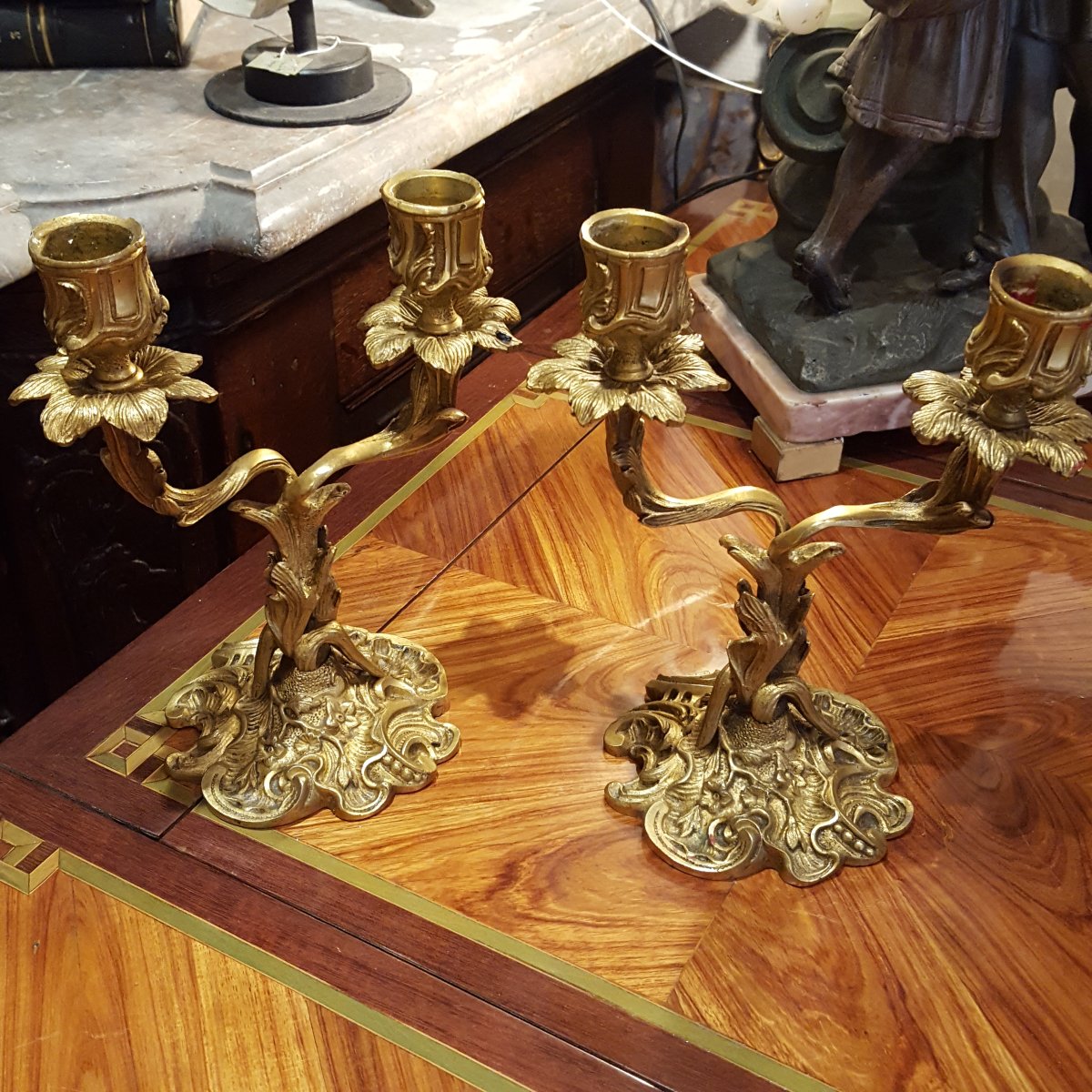Paire de chandeliers Napoléon III bronze doré