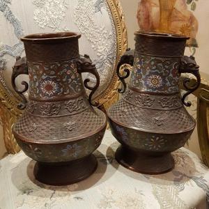 Paire De Vases En Bronze Cloisonné  XIX ème