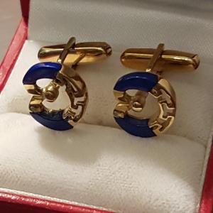 Paire De Boutons De Manchette Or Et Lapis Lazuli