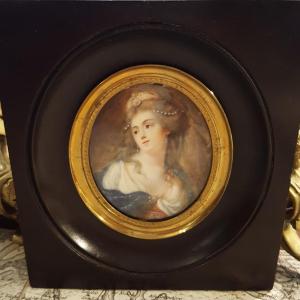Woman In Blue Silk Drapery, 19th Century Miniature