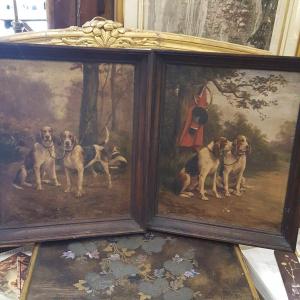 A.Willms :Deux tableaux XIXème Chiens de Chasse