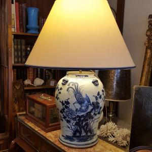 Chine XIXème Pied de Lampe Porcelaine