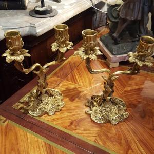 Pair Of Gilded Bronze Napoleon III Candlesticks