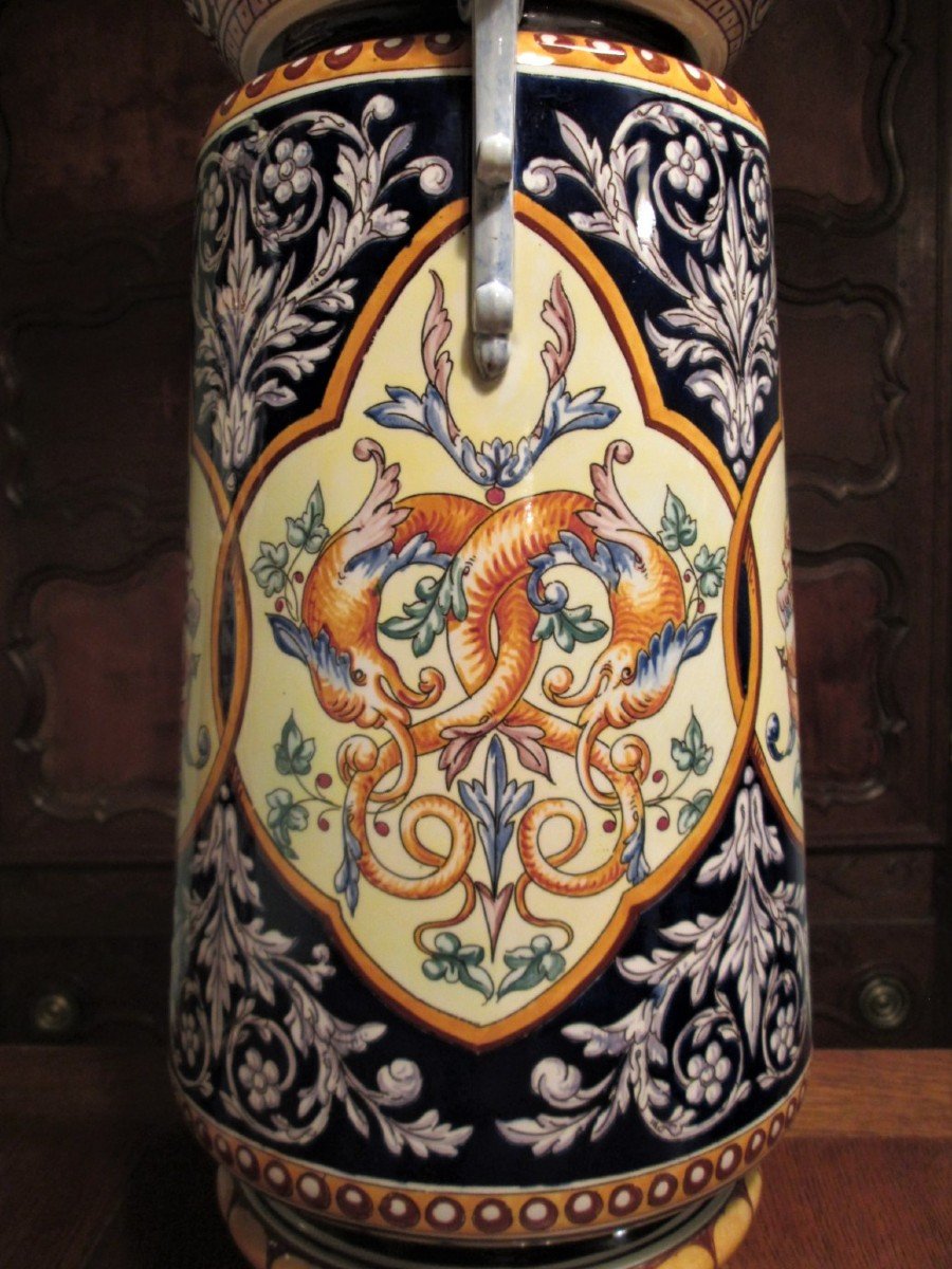 Sarreguemines, Pair Of "balustre" Hand Painted Vases-photo-4