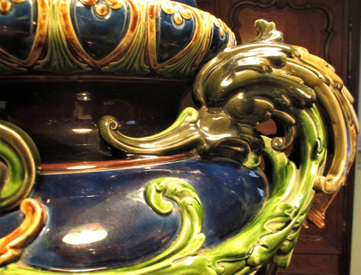 Sarreguemines, Majolique, Monumental Vase "renaissance", 40.7 Kg-photo-4