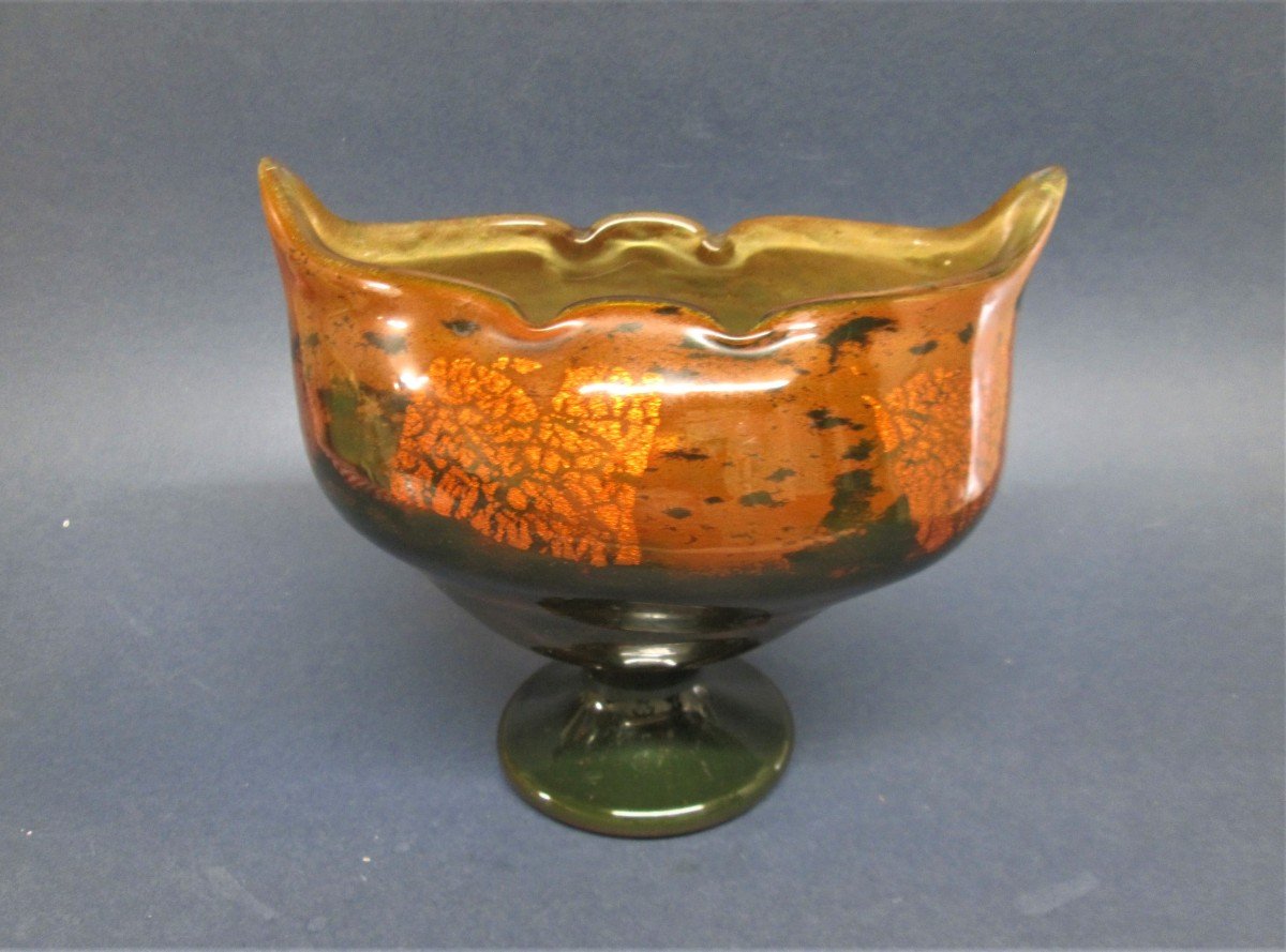 Daum Nancy, Coupe Pâte De Verre Marmoréen, Paillettes Or, Art Déco-photo-3