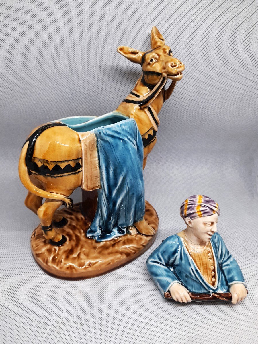 Sarreguemines, Tobacco Pot, Cairo Donkey, Majolica-photo-2