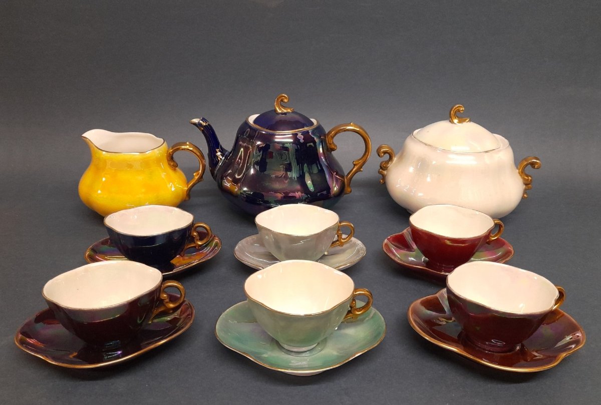 Sarreguemines, Quadrilobate Pearled Porcelain, Art Deco-photo-2
