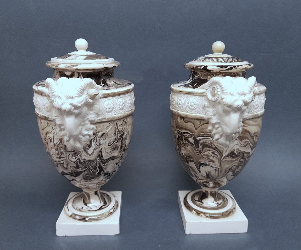 Sarreguemines, Pair Of Engobe Marbled Vases-photo-2