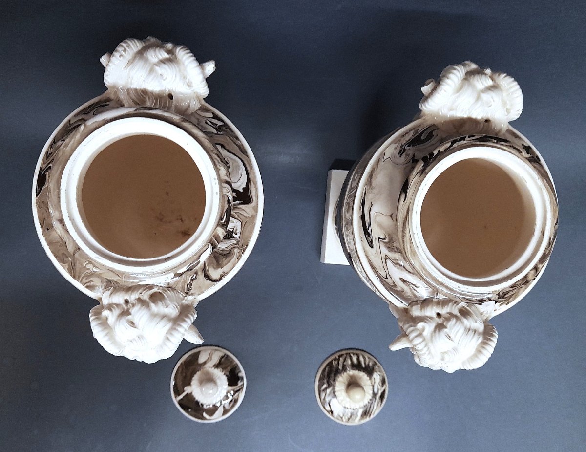 Sarreguemines, Pair Of Engobe Marbled Vases-photo-1