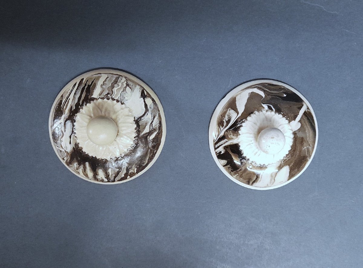 Sarreguemines, Pair Of Engobe Marbled Vases-photo-4