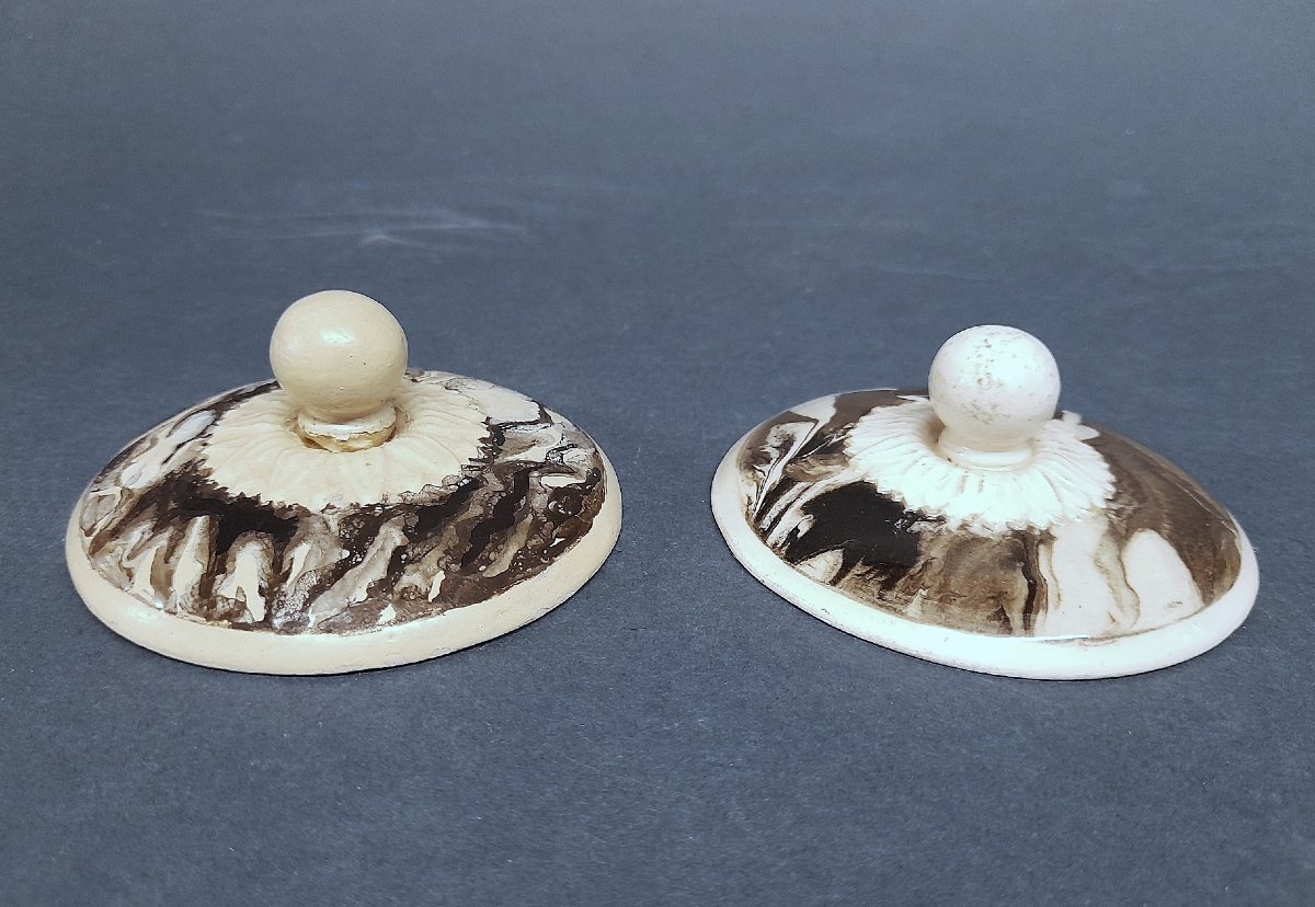 Sarreguemines, Pair Of Engobe Marbled Vases-photo-5