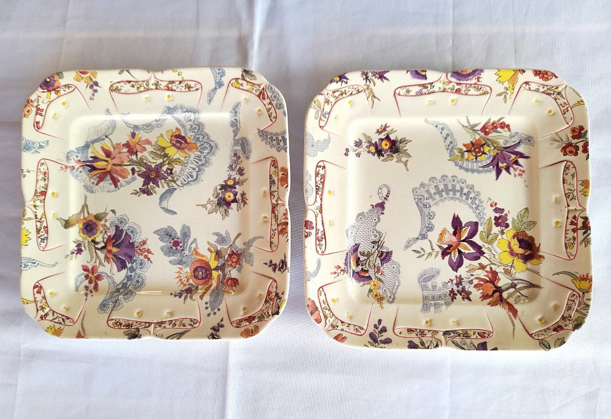 Sarreguemines, Décor Lavallière, 6 Dinner Plates-photo-2