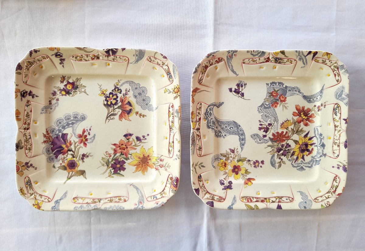 Sarreguemines, Décor Lavallière, 6 Dinner Plates-photo-2